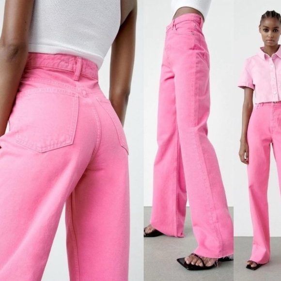 Zara Denim - Zara Pink High Rise Full Length Jeans